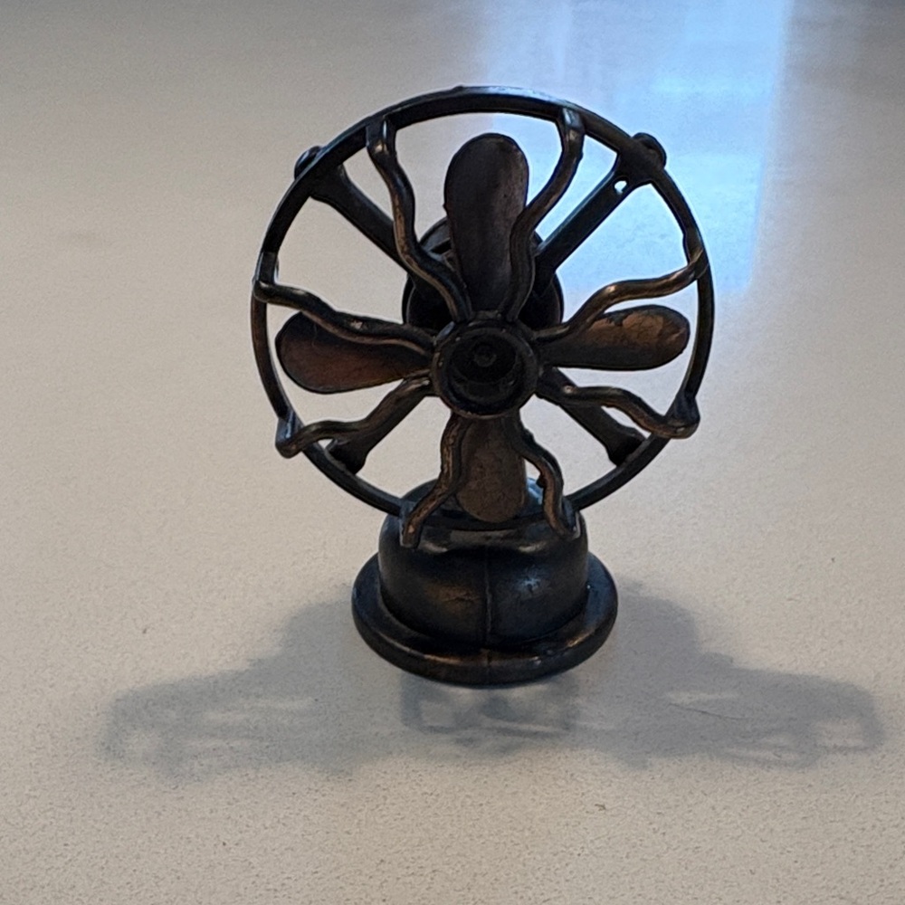 Vintage Die Cast Metal Fan Pencil Sharpener - Bronze Finish